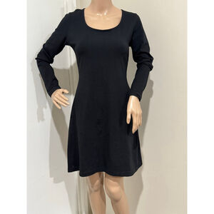 Women's TWEEDS Black scoop neck Long Sleeve knit mini Dress M